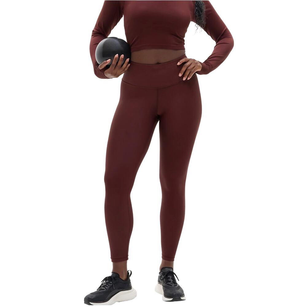 Athleta Interval High Rise Perforated Leggings Sz S TALL New $99 Garnet Red 27”